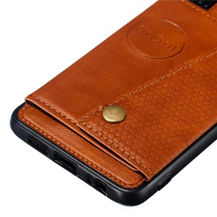 Kickstand Card Holder PU Leather Coated TPU Case [Built-in Vehicle Magnetic Sheet] for Huawei P30 - Brown