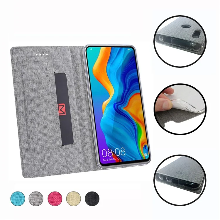 VILI DMX Capa de Couro com Suporte e Textura Cruzada para Huawei P Smart Z - Cinza 