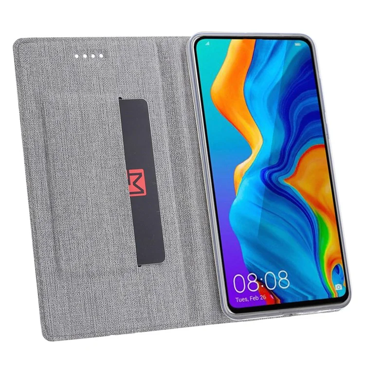 VILI DMX Capa de Couro com Suporte e Textura Cruzada para Huawei P Smart Z - Cinza 