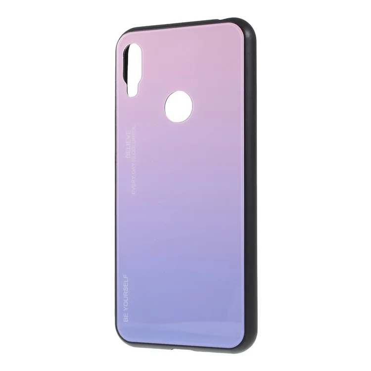 Gradient-Farb-Glas + PC + TPU-Hybrid-Hülle für Huawei Y6 (2019, mit Fingerabdrucksensor) / Y6 Prime (2019) - Pink / Lila