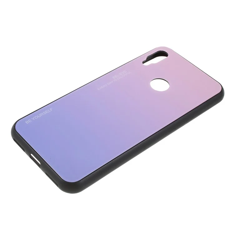 Gradient-Farb-Glas + PC + TPU-Hybrid-Hülle für Huawei Y6 (2019, mit Fingerabdrucksensor) / Y6 Prime (2019) - Pink / Lila