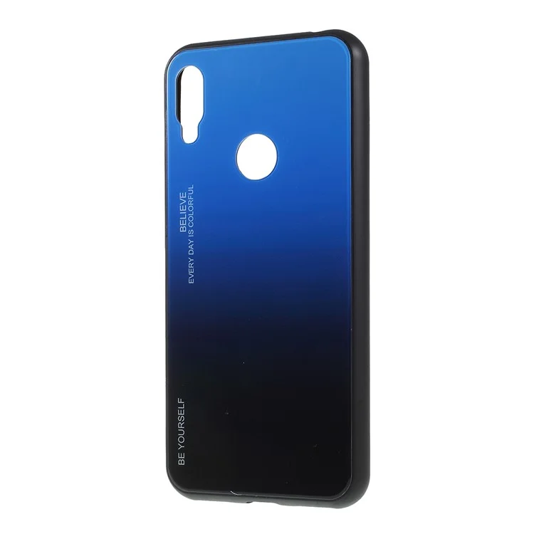 Gradient Color Glass + PC + TPU Hybrid Case for Huawei Y6 (2019, with Fingerprint Sensor) / Y6 Prime (2019) - Blue / Black