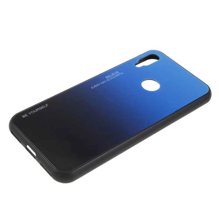 Gradient Color Glass + PC + TPU Hybrid Case for Huawei Y6 (2019, with Fingerprint Sensor) / Y6 Prime (2019) - Blue / Black