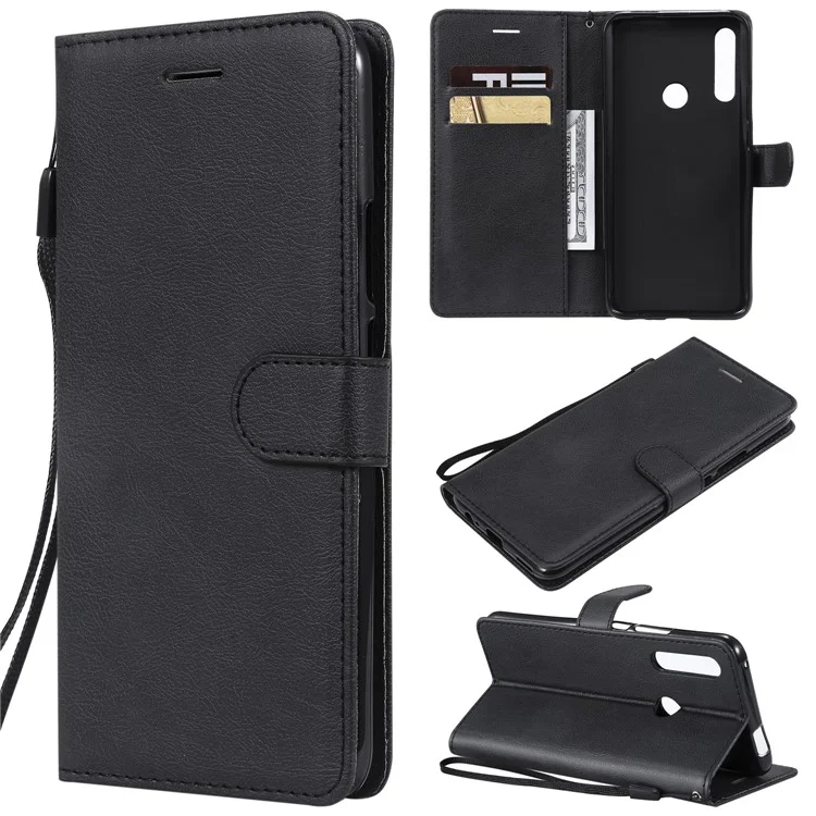 KT Leather Series-2 Wallet Leather Stand Case Para Huawei Honor 9x (Global)/ P Smart Z / Y9 Prime 2019 / Desfrute de 10 Mais - Preto