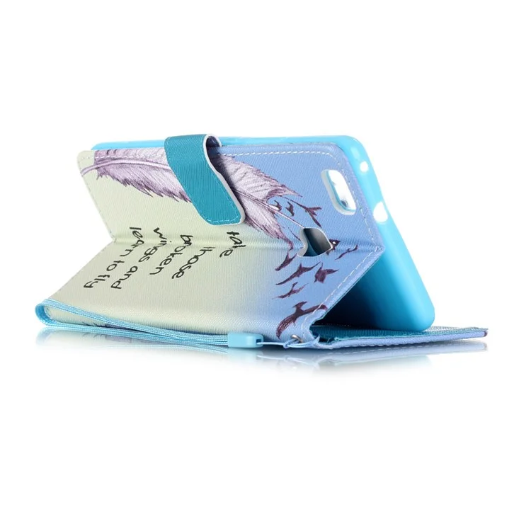Patterned Leather Wallet Case for Huawei P9 Lite - Quill Pen