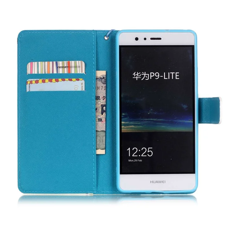 Patterned Leather Wallet Case for Huawei P9 Lite - Quill Pen