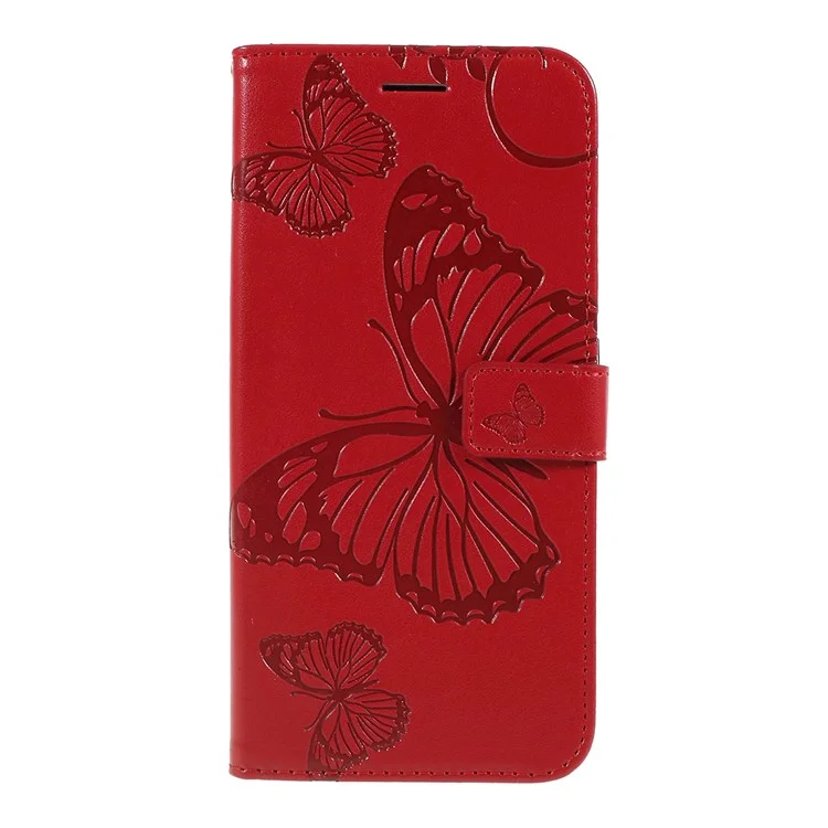 KT Imprimindo a Série de Flores da Carteira de Borboleta de Borboleta de Butterfly Para Huawei Honor 9x (Global)/ P Smart Z / Y9 Prime 2019 / Desfrute de 10 Mais - Vermelho