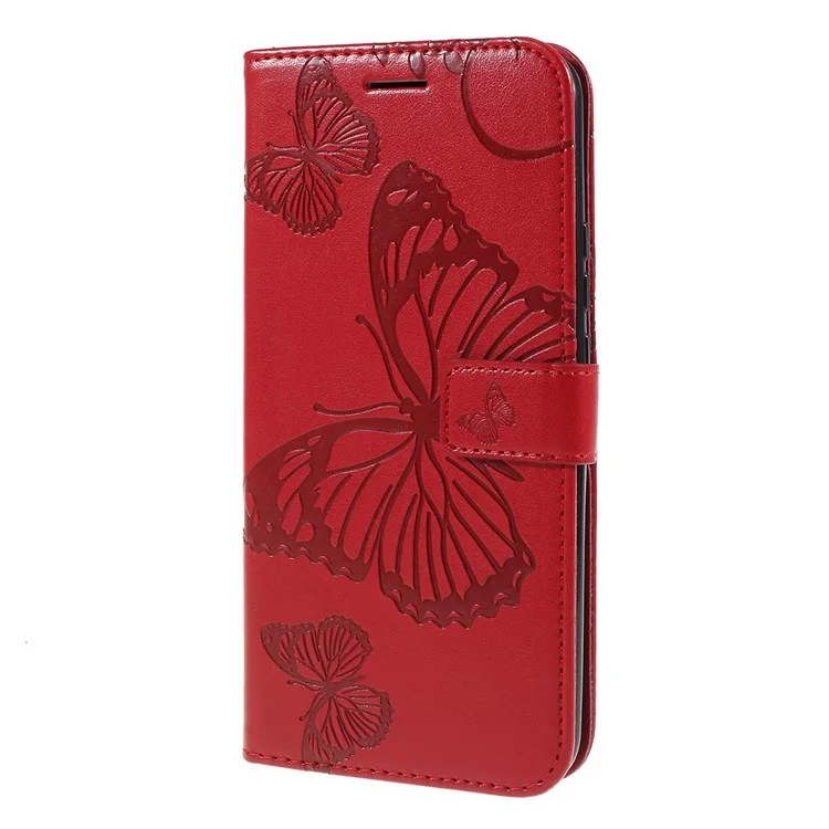 KT Imprinting Flower Series-2 Imprint Butterfly Wallet Leather Stand Phone Case for Huawei Honor 9X (Global)/ P Smart Z / Y9 Prime 2019 / Enjoy 10 Plus - Red