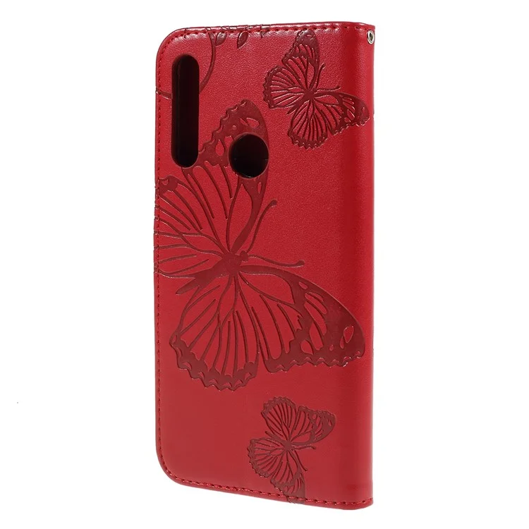 KT Imprimindo a Série de Flores da Carteira de Borboleta de Borboleta de Butterfly Para Huawei Honor 9x (Global)/ P Smart Z / Y9 Prime 2019 / Desfrute de 10 Mais - Vermelho