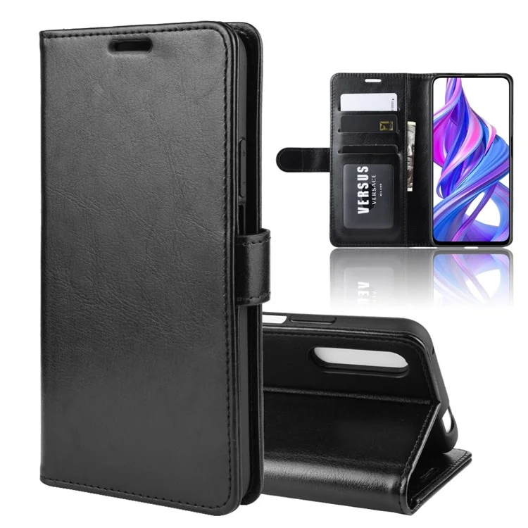 Crazy Horse Wallet Cuero Wallet Stand Funda Telefónica Para Huawei Y9S / P Smart Pro 2019 / Honor 9x (para China) / 9x Pro - Negro