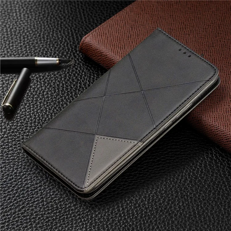 Caso de Proteção Contra Cartões de Couro de Padrão Geométrico Para Huawei Honor 9x (Global)/ P Smart z/ y9 Prime 2019 / Desfrute de 10 Mais - Preto