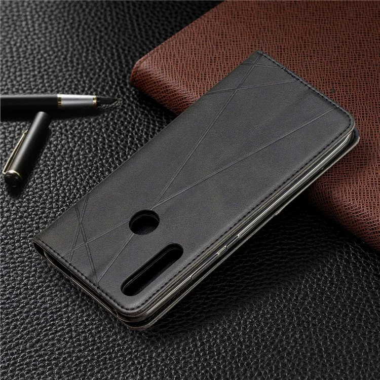 Caso de Proteção Contra Cartões de Couro de Padrão Geométrico Para Huawei Honor 9x (Global)/ P Smart z/ y9 Prime 2019 / Desfrute de 10 Mais - Preto