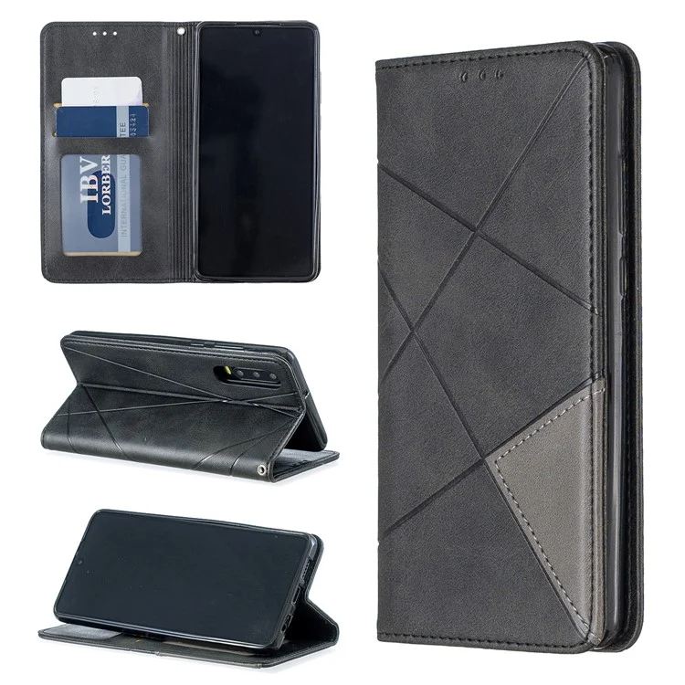 Geometric Pattern Leather Stand Phone Case with Card Holder for Huawei P30 - Black