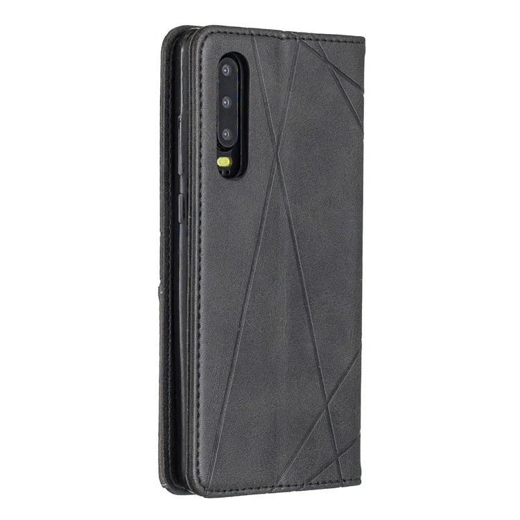 Geometric Pattern Leather Stand Phone Case with Card Holder for Huawei P30 - Black