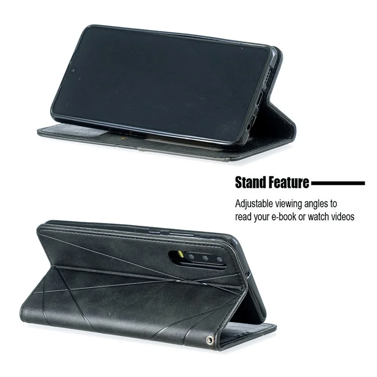 Geometric Pattern Leather Stand Phone Case with Card Holder for Huawei P30 - Black