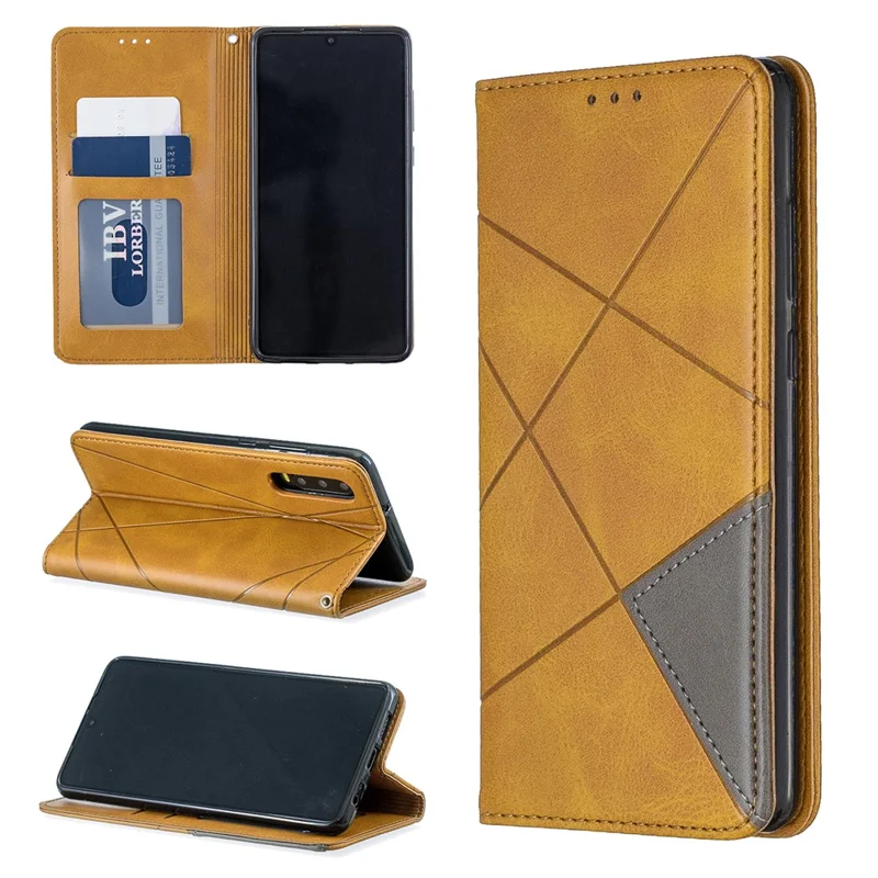 Geometric Pattern Leather Stand Phone Case with Card Holder for Huawei P30 - Yellow