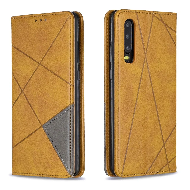 Geometric Pattern Leather Stand Phone Case with Card Holder for Huawei P30 - Yellow