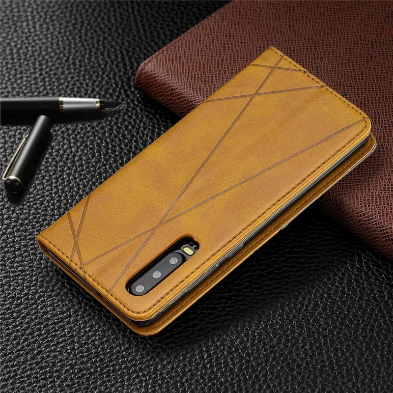 Geometric Pattern Leather Stand Phone Case with Card Holder for Huawei P30 - Yellow