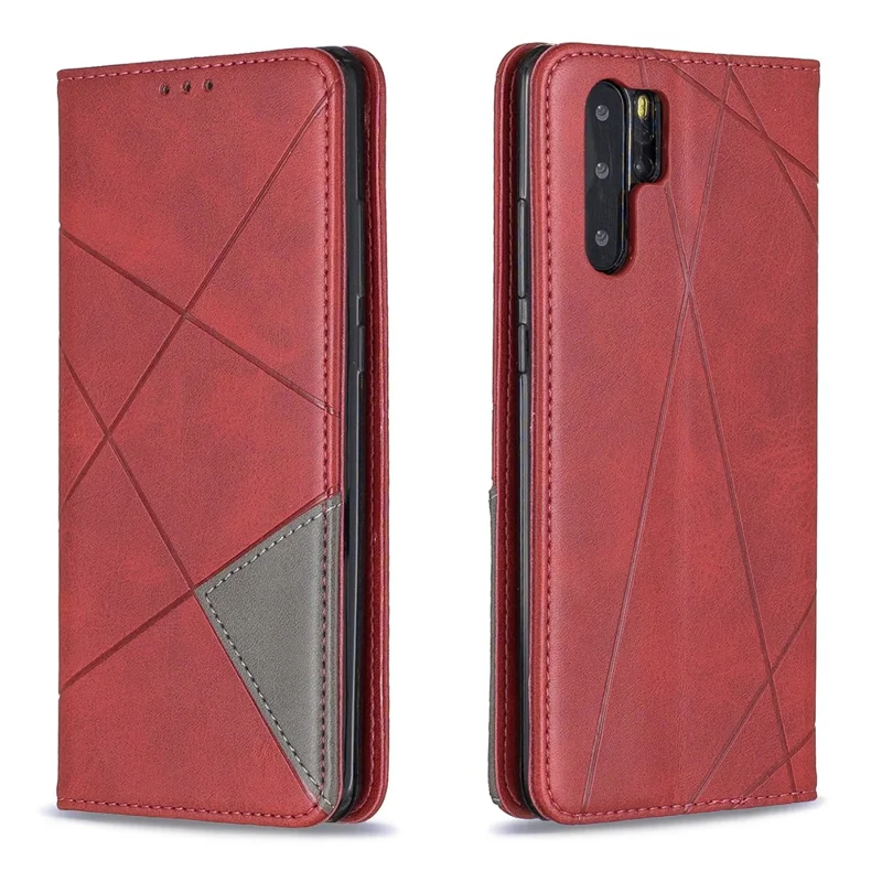 Geometric Pattern Leather Stand Phone Case with Card Holder for Huawei P30 Pro - Red