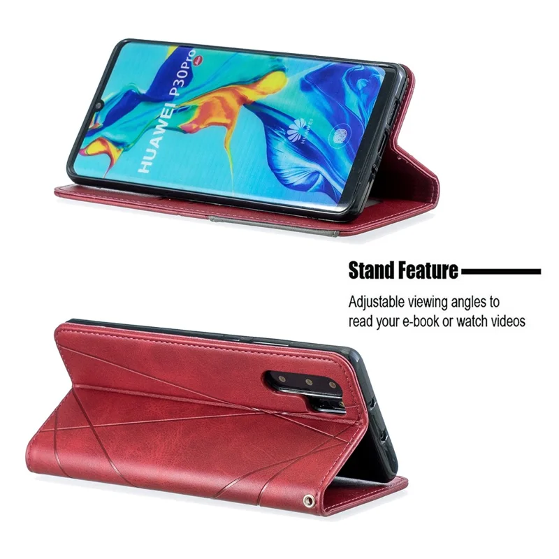 Geometric Pattern Leather Stand Phone Case with Card Holder for Huawei P30 Pro - Red