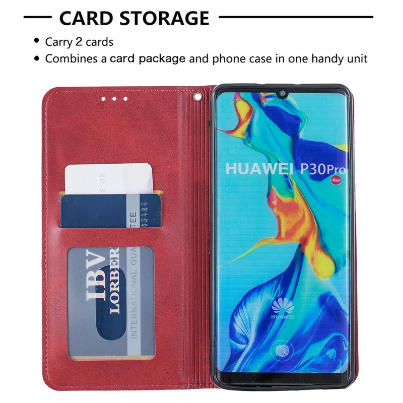 Geometric Pattern Leather Stand Phone Case with Card Holder for Huawei P30 Pro - Red