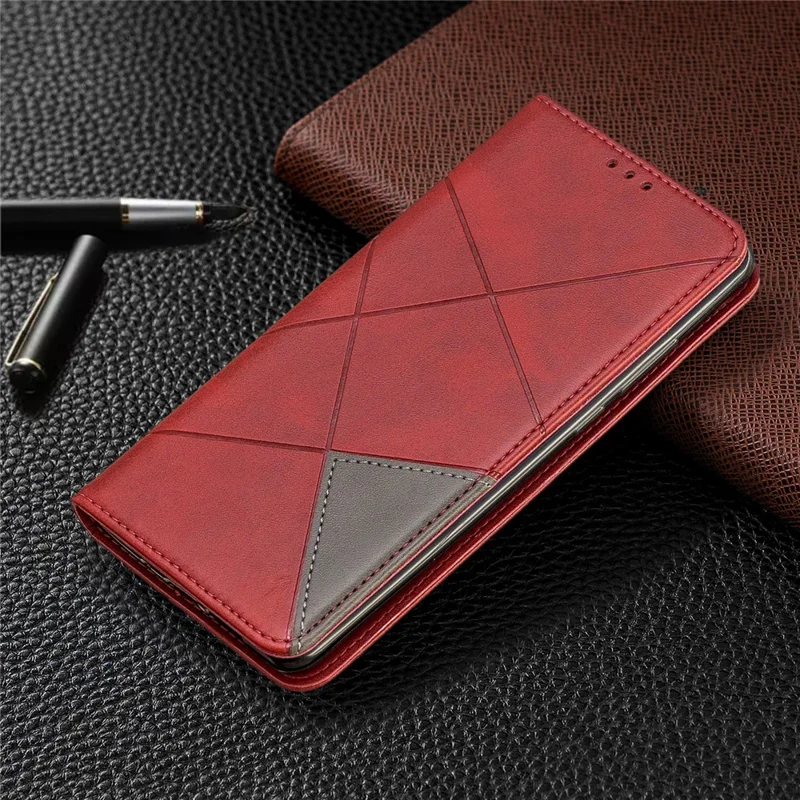 Geometric Pattern Leather Stand Phone Case with Card Holder for Huawei P30 Pro - Red
