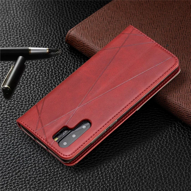 Geometric Pattern Leather Stand Phone Case with Card Holder for Huawei P30 Pro - Red