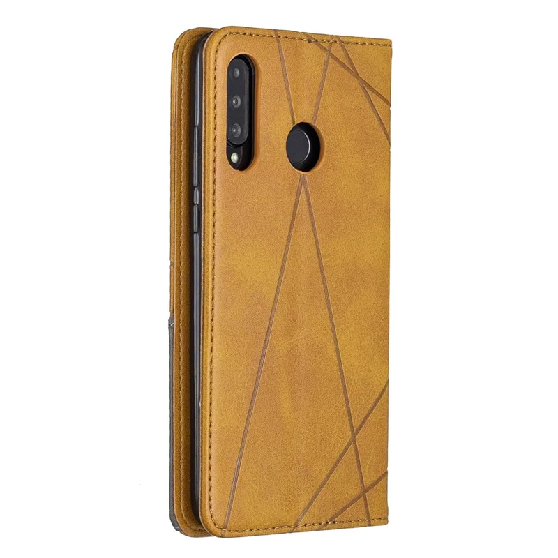 Geometric Pattern Leather Stand Phone Case with Card Holder for Huawei P30 Lite - Yellow