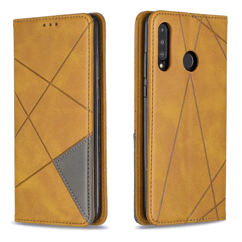 Geometric Pattern Leather Stand Phone Case with Card Holder for Huawei P30 Lite - Yellow