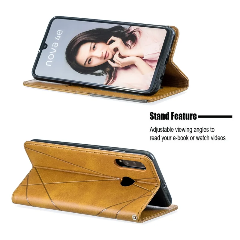 Geometric Pattern Leather Stand Phone Case with Card Holder for Huawei P30 Lite - Yellow