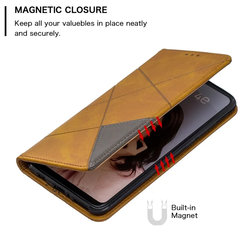 Geometric Pattern Leather Stand Phone Case with Card Holder for Huawei P30 Lite - Yellow