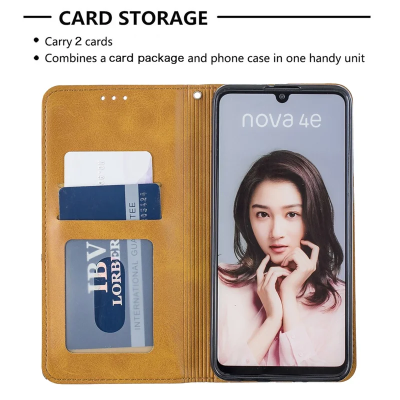 Geometric Pattern Leather Stand Phone Case with Card Holder for Huawei P30 Lite - Yellow