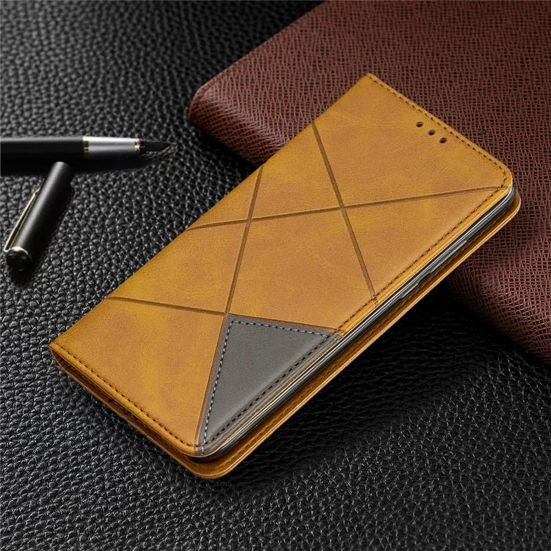 Geometric Pattern Leather Stand Phone Case with Card Holder for Huawei P30 Lite - Yellow