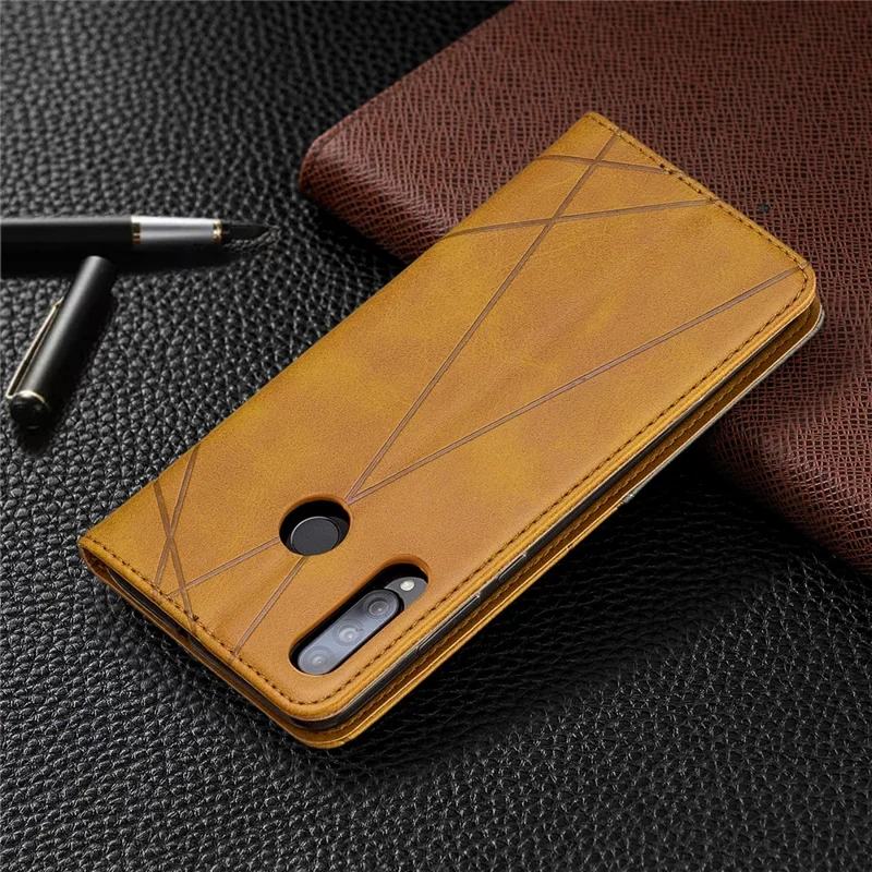 Geometric Pattern Leather Stand Phone Case with Card Holder for Huawei P30 Lite - Yellow