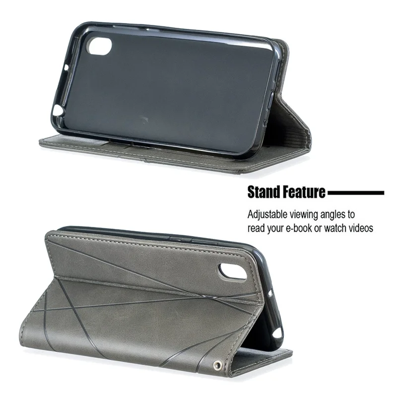 Geometric Pattern Leather Card Holder Case for Huawei Y5 (2019) / Honor 8S - Grey