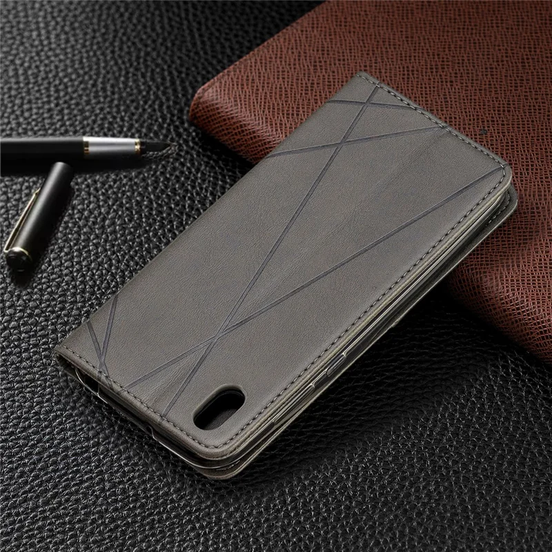 Geometric Pattern Leather Card Holder Case for Huawei Y5 (2019) / Honor 8S - Grey