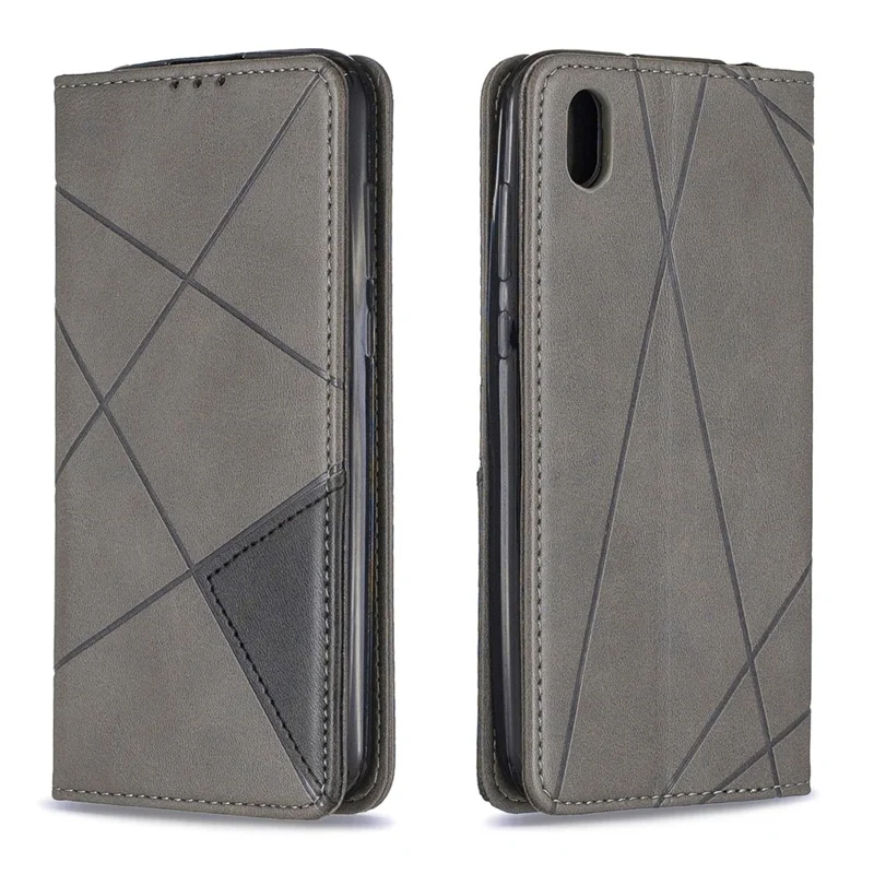 Geometric Pattern Leather Card Holder Case for Huawei Y5 (2019) / Honor 8S - Grey