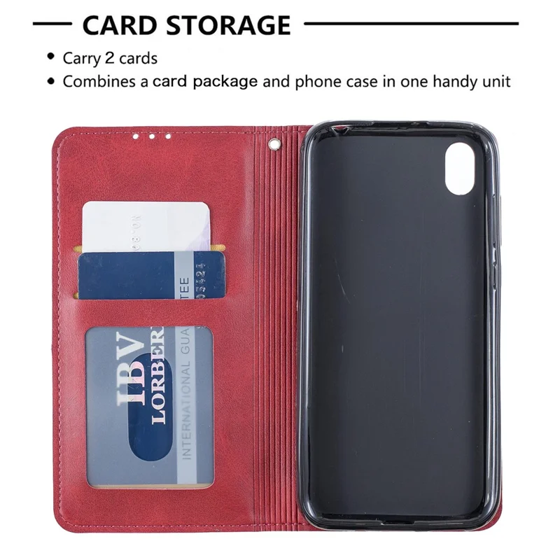 Geometric Pattern Leather Card Holder Case for Huawei Y5 (2019) / Honor 8S - Red