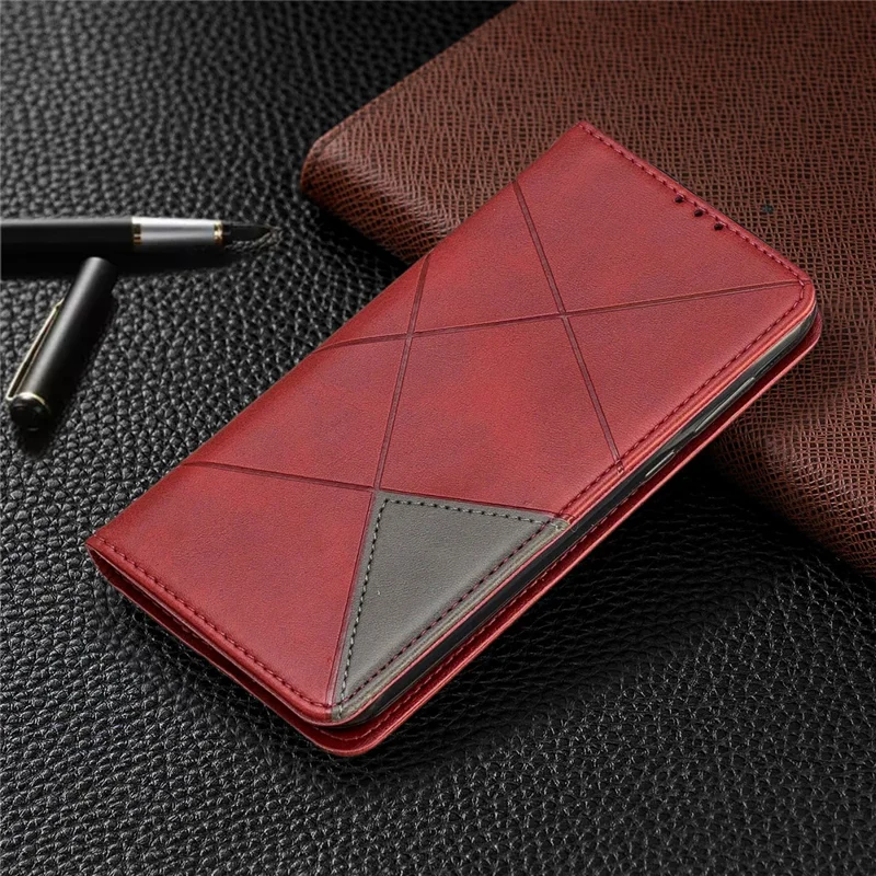 Geometric Pattern Leather Card Holder Case for Huawei Y5 (2019) / Honor 8S - Red