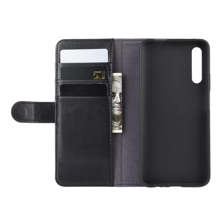 For Huawei Honor 9X (For China) / 9X Pro Phone Cases Genuine Split Leather Wallet Mobile Cover Stand - Black