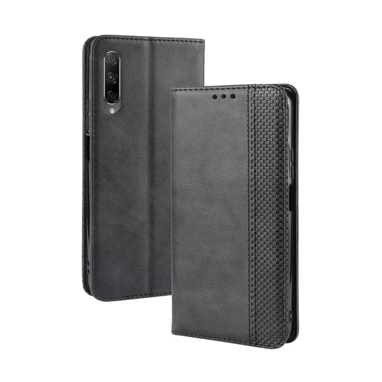 Vintage Style Leather Wallet Phone Shell for Huawei Honor 9X (For China)/9X Pro - Black