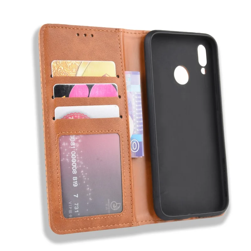 Vintage Style Magnetic Leather Wallet Protective Cell Phone Cover Case for Huawei P20 Lite (2018) / Nova 3e - Brown