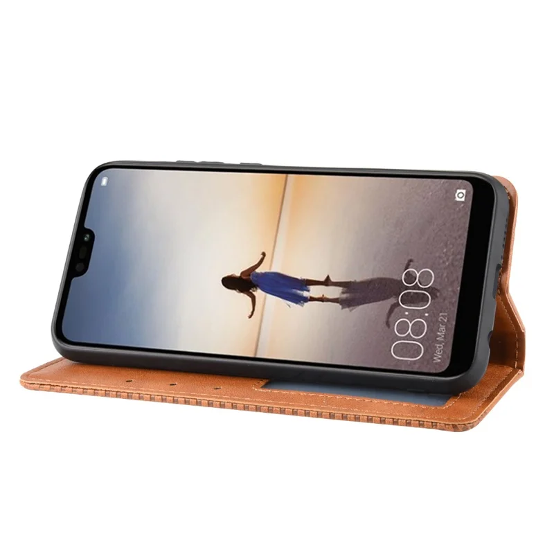 Vintage Style Magnetic Leather Wallet Protective Cell Phone Cover Case for Huawei P20 Lite (2018) / Nova 3e - Brown