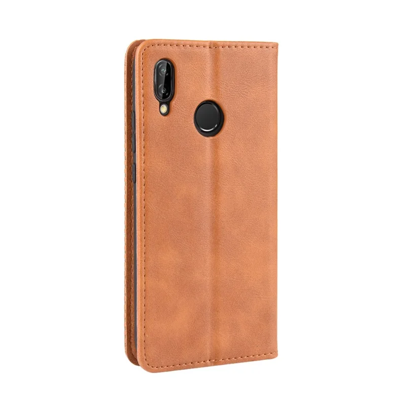 Vintage Style Magnetic Leather Wallet Protective Cell Phone Cover Case for Huawei P20 Lite (2018) / Nova 3e - Brown