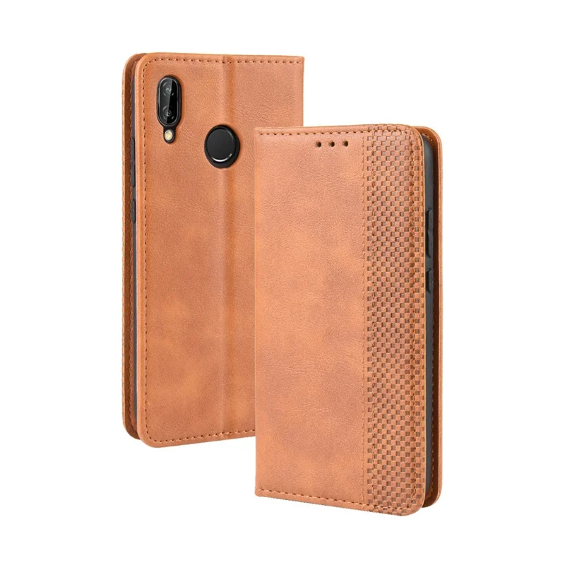 Vintage Style Magnetic Leather Wallet Protective Cell Phone Cover Case for Huawei P20 Lite (2018) / Nova 3e - Brown