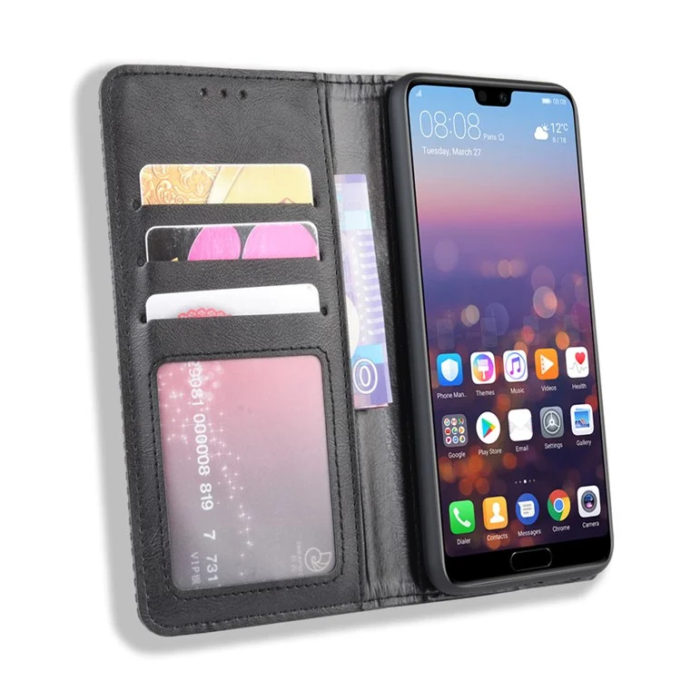 Retro PU Leather Willet Stand Telep Cube de Cubierta Para Huawei P20 - Negro