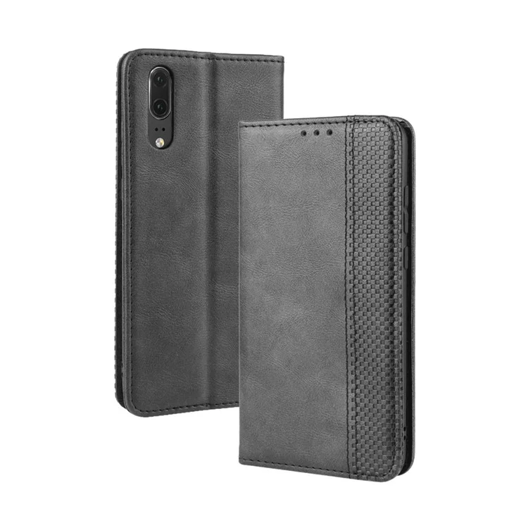 Retro PU Leather Willet Stand Telep Cube de Cubierta Para Huawei P20 - Negro