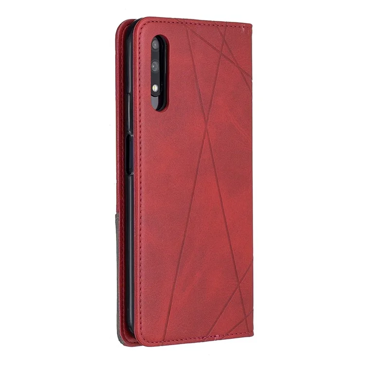 Estuche de Titular de Tarjetas de Cuero de Patrón Geométrico Para Huawei Honor 9x (para China) / 9x Pro - Rojo