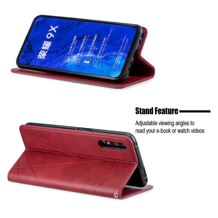 Geometric Pattern Leather Card Holder Case for Huawei Honor 9X (For China) / 9X Pro - Red