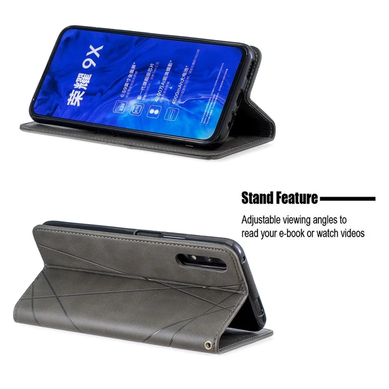 Geometric Pattern Leather Card Holder Case for Huawei Honor 9X (For China) / 9X Pro - Grey